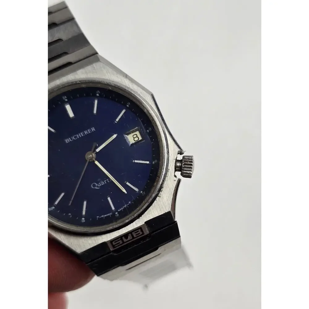 Bucherer Men's Quartz SUB watch Blue Dial -Lock Down Crown Swiss Made 35mm